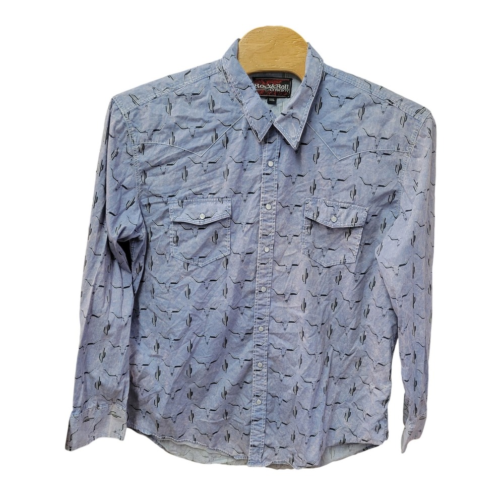 Vtg Rock & Roll Cowboy Men's XXL Western Shirt Cactus Longhorn Print - Picture 2 of 10
